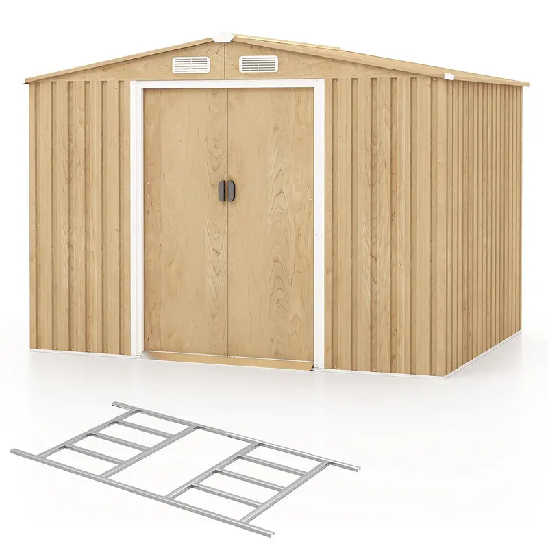 8′ x 6′ Galvanized Metal Outdoor Storage Shed with Woodgrain Panels, Floor Base & Four Ventilation Ports - Image 2