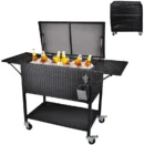 80-Quart Rolling Rattan Cooler Cart – Portable Wicker Beverage Trolley for Outdoor Entertaining