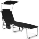 Adjustable Folding Lounge Chair Featuring Sun-Shading Canopy and Convenient Storage Pockets