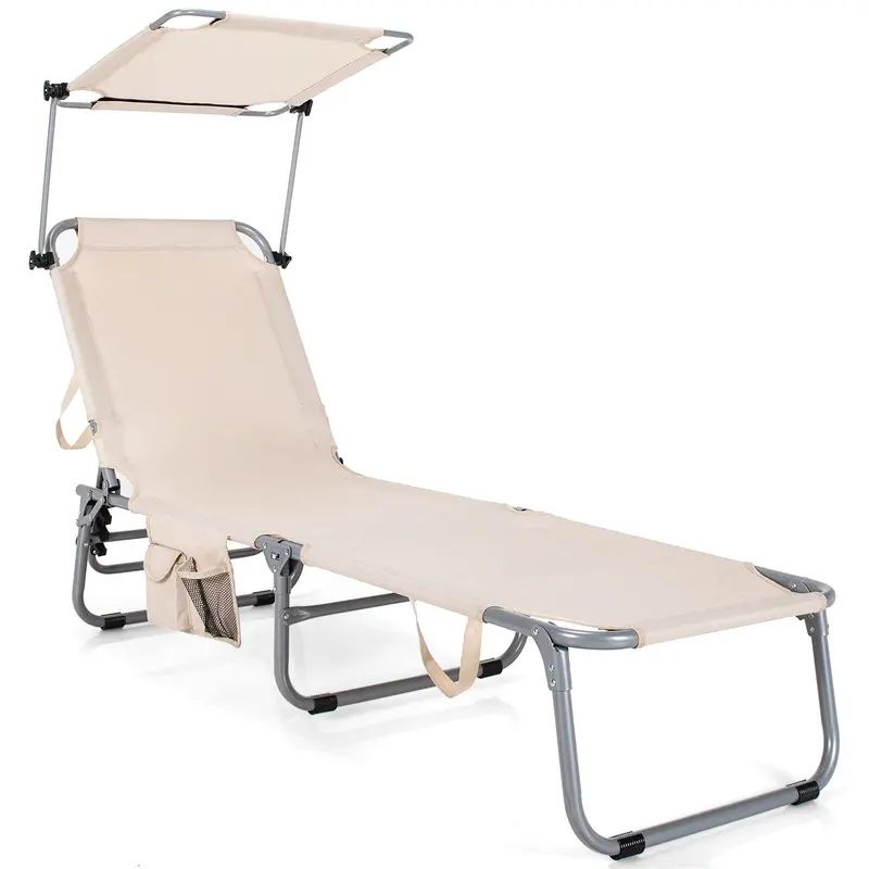 Adjustable Folding Lounge Chair Featuring Sun-Shading Canopy and Convenient Storage Pockets - Image 7