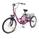 Adult Electric Tricycle – 7-Speed Folding E-Trike, 24″ Wheels, 36V 10Ah Removable Battery, 250W Motor, Pink