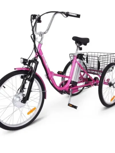 Adult Electric Tricycle – 7-Speed Folding E-Trike, 24″ Wheels, 36V 10Ah Removable Battery, 250W Motor, Pink