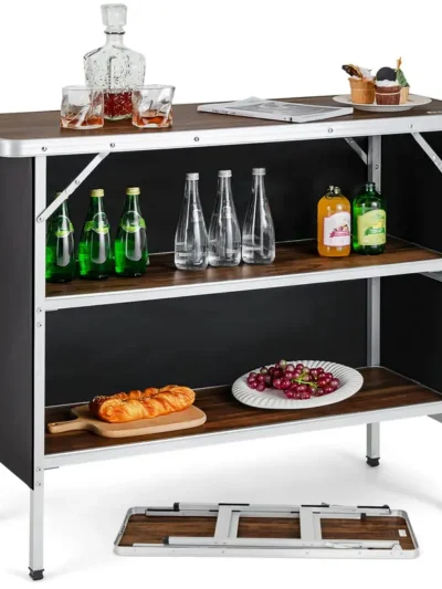Aluminum Pop-Up Camping Table with Dual-Tier Shelving and Lightweight Portable Frame