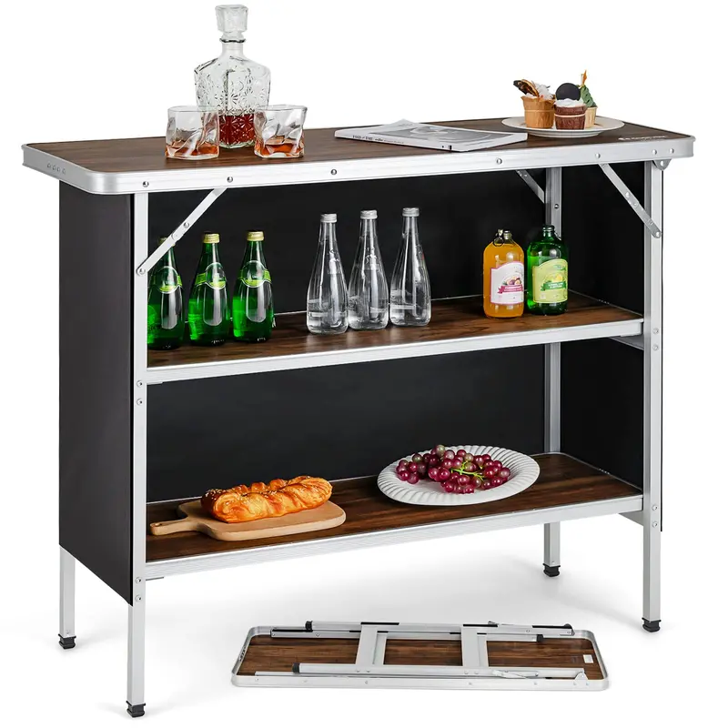 Aluminum Pop-Up Camping Table with Dual-Tier Shelving and Lightweight Portable Frame