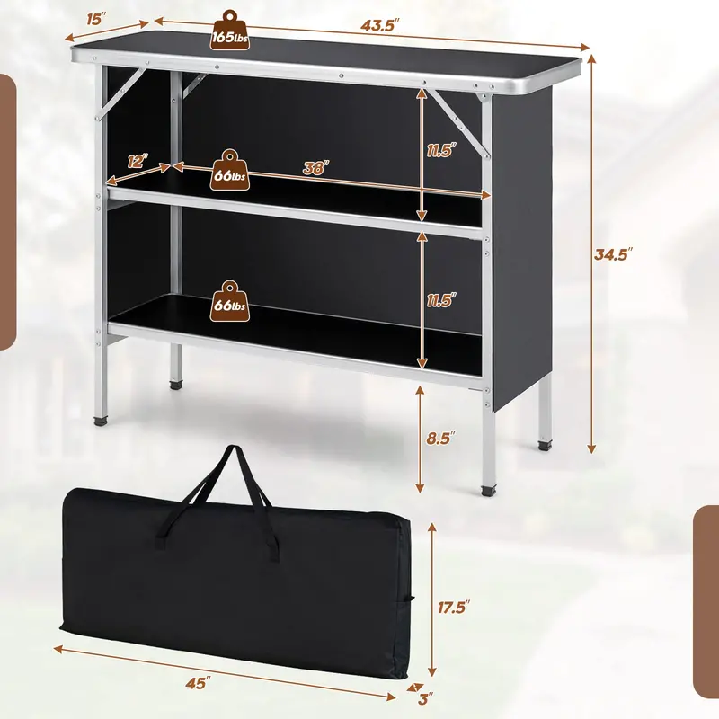 Aluminum Pop-Up Camping Table with Dual-Tier Shelving and Lightweight Portable Frame - Image 2
