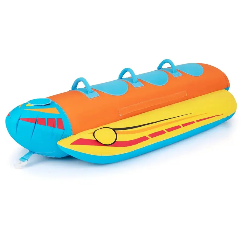 Banana-Style Inflatable Towable Tube with 3 EVA-Padded Seats for Boating