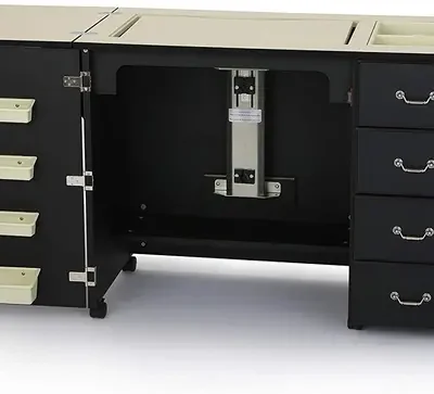 Black Sewing Cabinet – Heavy-Duty Craft Station for Sewing, Quilting, Cutting & Storage with Airlift Mechanism