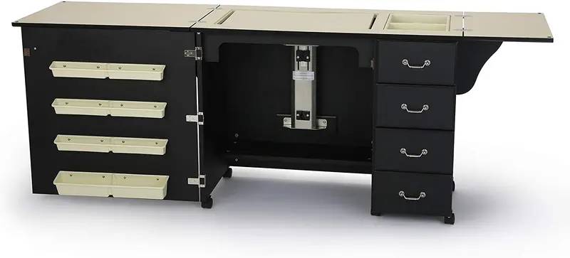 Black Sewing Cabinet – Heavy-Duty Craft Station for Sewing, Quilting, Cutting & Storage with Airlift Mechanism