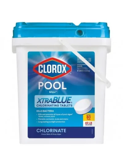 Clorox Xtra Blue Chlorinating Tablets — 40-Pound Bucket (80 Tabs), 3-Inch Long-Lasting Pool & Spa Sanitizer