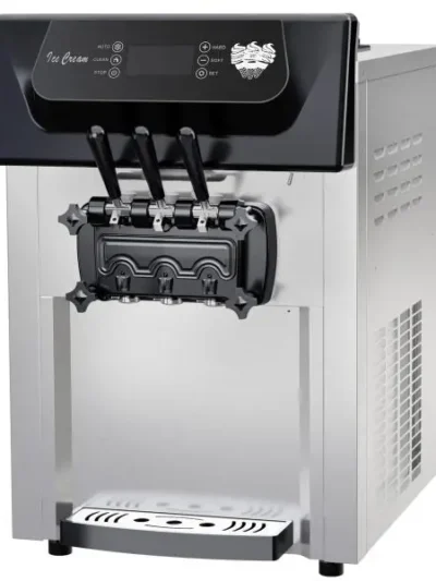 Commercial 2200W Triple-Flavor Soft Serve Ice Cream Machine — 5.3–7.4 Gal/Hr Output, LCD Touchscreen, Auto-Clean Function