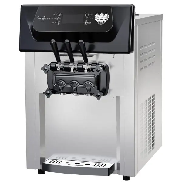 Commercial 2200W Triple-Flavor Soft Serve Ice Cream Machine — 5.3–7.4 Gal/Hr Output, LCD Touchscreen, Auto-Clean Function