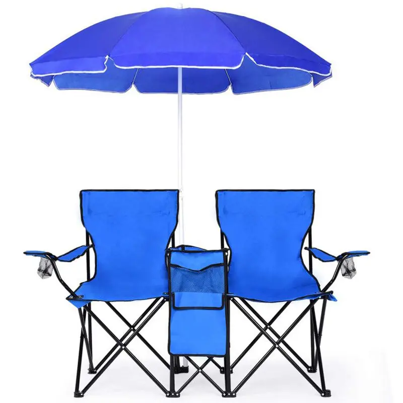 Compact Double Picnic Chair Set with Built-In Umbrella, Mini Table, Beverage Holders & Carry Bag - Image 2