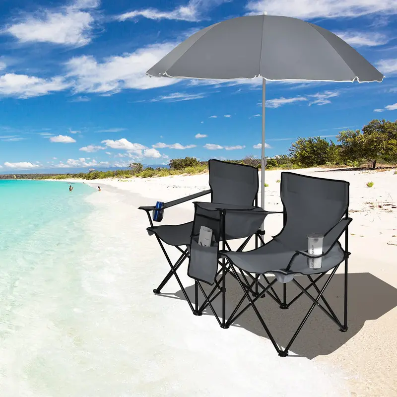 Compact Double Picnic Chair Set with Built-In Umbrella, Mini Table, Beverage Holders & Carry Bag - Image 5