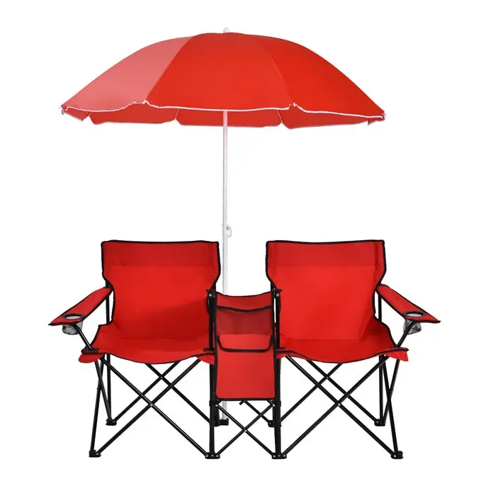 Compact Double Picnic Chair Set with Built-In Umbrella, Mini Table, Beverage Holders & Carry Bag - Image 4