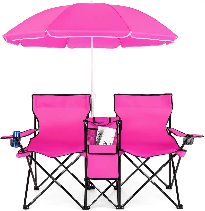 Compact Double Picnic Chair Set with Built-In Umbrella, Mini Table, Beverage Holders & Carry Bag - Image 9