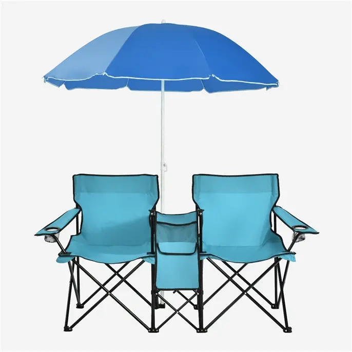 Compact Double Picnic Chair Set with Built-In Umbrella, Mini Table, Beverage Holders & Carry Bag - Image 6