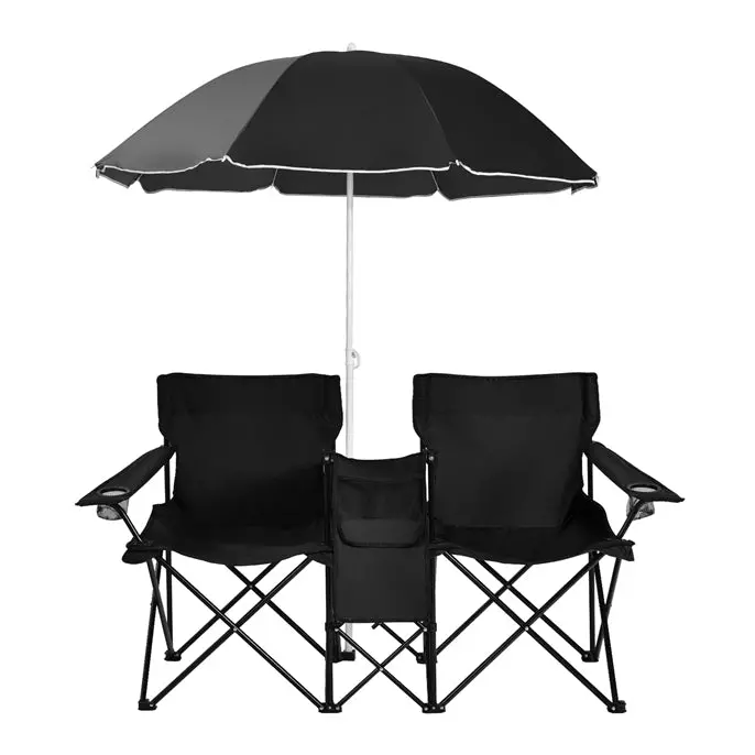 Compact Double Picnic Chair Set with Built-In Umbrella, Mini Table, Beverage Holders & Carry Bag - Image 7