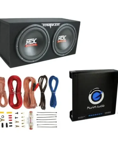 Complete 12-Inch Dual Subwoofer Kit: Enclosed Box, 1500W Amp, and Installation Accessories