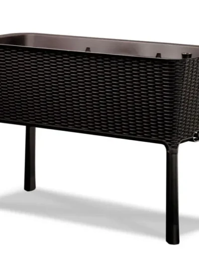 Dark Brown Wicker Raised Garden Bed – Self-Watering Planter with Moisture Indicator