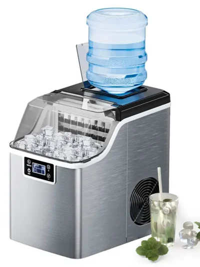 Fast-Production Countertop Ice Maker: 45 lbs/Day, 24 Cubes in 13 Minutes, Dual Water Fill Options