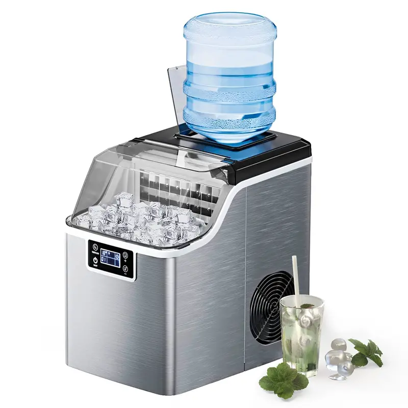 Fast-Production Countertop Ice Maker: 45 lbs/Day, 24 Cubes in 13 Minutes, Dual Water Fill Options