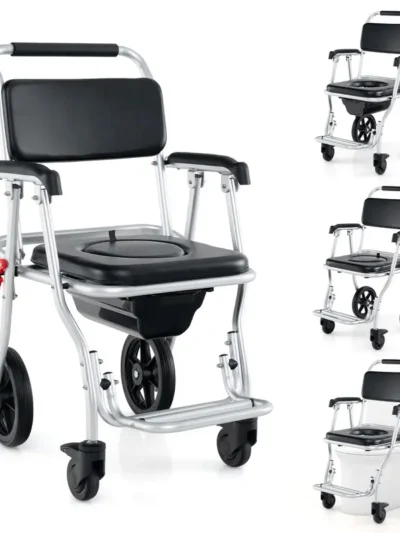 Foldable 4-in-1 Shower Commode Wheelchair – 330 lb Capacity with Armrests