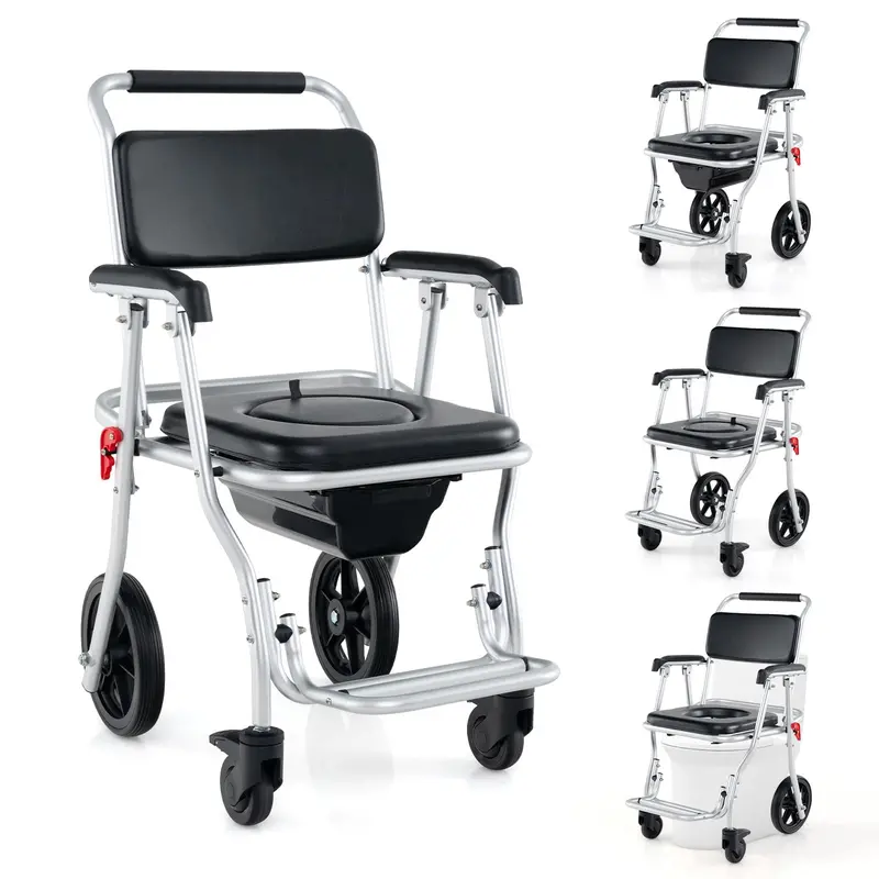 Foldable 4-in-1 Shower Commode Wheelchair – 330 lb Capacity with Armrests
