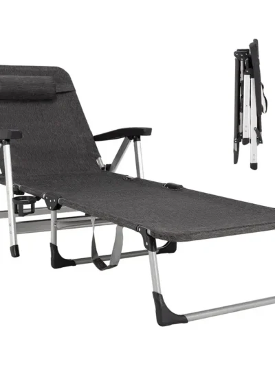 Folding Chaise Lounge Chair – Outdoor Patio Lounger with Cup Holder & Removable Headrest