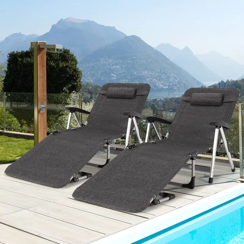 Folding Chaise Lounge Chair – Outdoor Patio Lounger with Cup Holder & Removable Headrest - Image 2