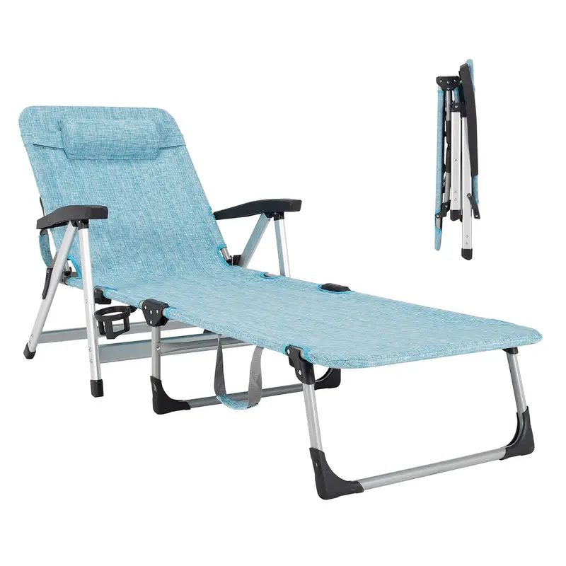 Folding Chaise Lounge Chair – Outdoor Patio Lounger with Cup Holder & Removable Headrest - Image 3