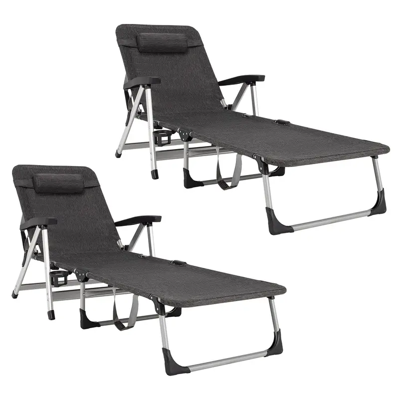 Folding Chaise Lounge Chair – Outdoor Patio Lounger with Cup Holder & Removable Headrest - Image 5