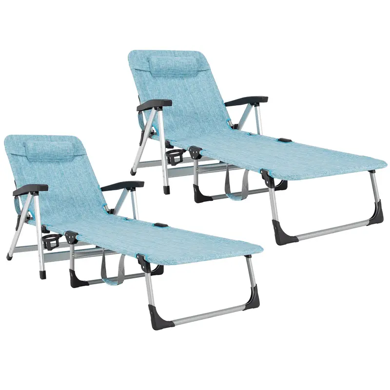 Folding Chaise Lounge Chair – Outdoor Patio Lounger with Cup Holder & Removable Headrest - Image 6
