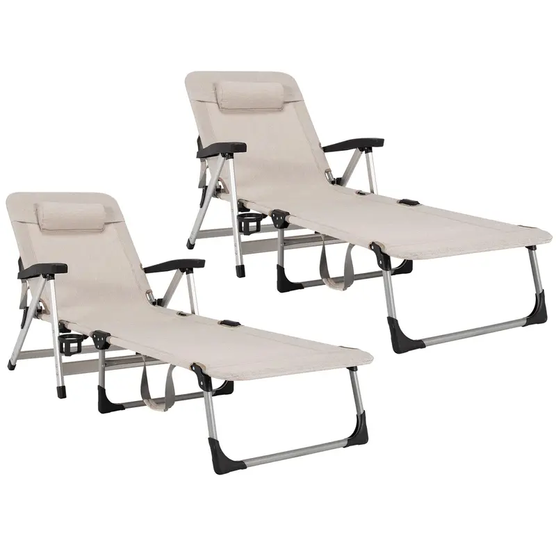 Folding Chaise Lounge Chair – Outdoor Patio Lounger with Cup Holder & Removable Headrest - Image 7
