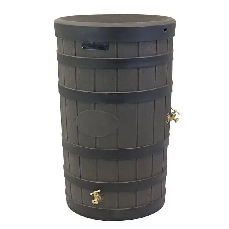 Good Ideas Rain Wizard Rain Barrel – American Oak Finish with Distressed Darkened Ribs