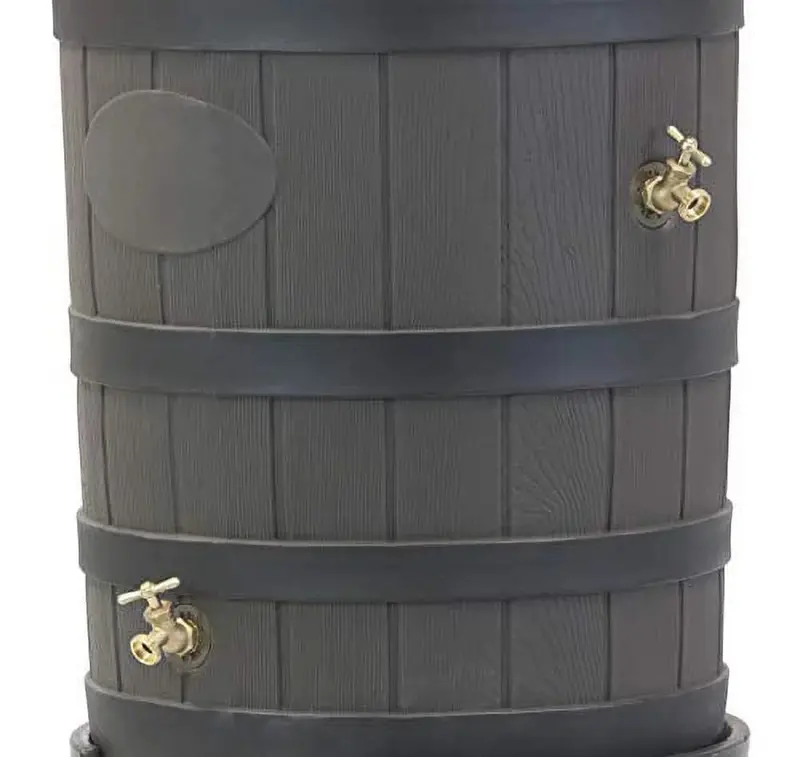 Good Ideas Rain Wizard Rain Barrel – American Oak Finish with Distressed Darkened Ribs - Image 2