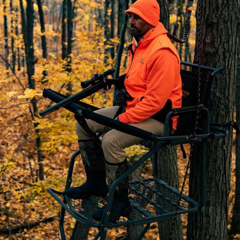 Jumbo Jack Adjustable Ladder Stand – Oversized Platform, Mesh Seat, Shooting Rail Included - Image 4