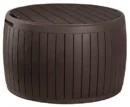 Keter Circa 37-Gallon Round Outdoor Storage Deck Box – Brown Patio Table with Cushion Storage