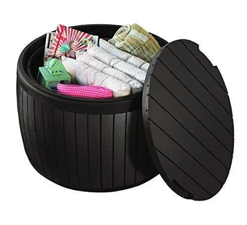 Keter Circa 37-Gallon Round Outdoor Storage Deck Box – Brown Patio Table with Cushion Storage - Image 2