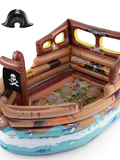 Large Inflatable Pirate Ship Playset with Built-In Blower for Continuous Airflow and Stable Structure