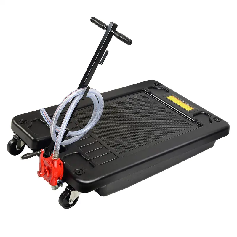 Low-Profile 17-Gallon Oil Drain Pan with Pump – 8-Foot Hose, Ideal for Trucks and Cars