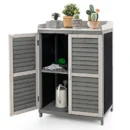 Outdoor Garden Potting Bench with Lockable Metal Cabinet and Durable Steel Tabletop
