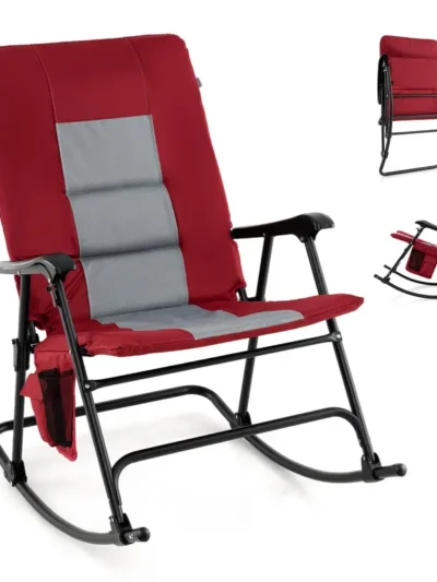 Oversized Padded Rocking Lounge Chair with Sturdy Steel Frame, Armrests, and Side Organizer Pocket