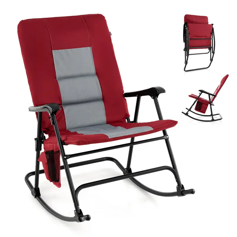 Oversized Padded Rocking Lounge Chair with Sturdy Steel Frame, Armrests, and Side Organizer Pocket
