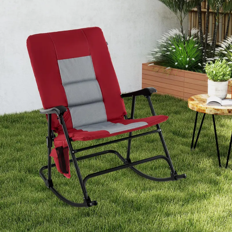 Oversized Padded Rocking Lounge Chair with Sturdy Steel Frame, Armrests, and Side Organizer Pocket - Image 2