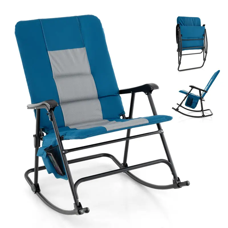 Oversized Padded Rocking Lounge Chair with Sturdy Steel Frame, Armrests, and Side Organizer Pocket - Image 3