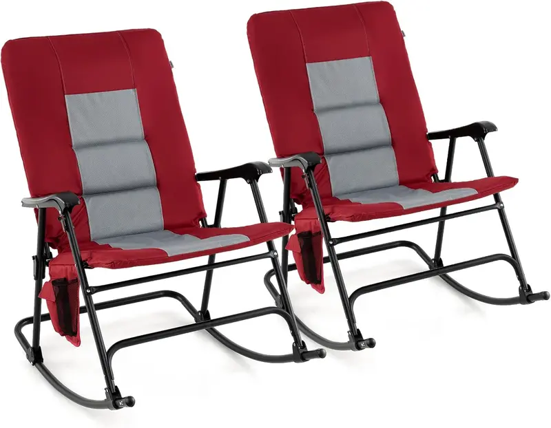 Oversized Padded Rocking Lounge Chair with Sturdy Steel Frame, Armrests, and Side Organizer Pocket - Image 4