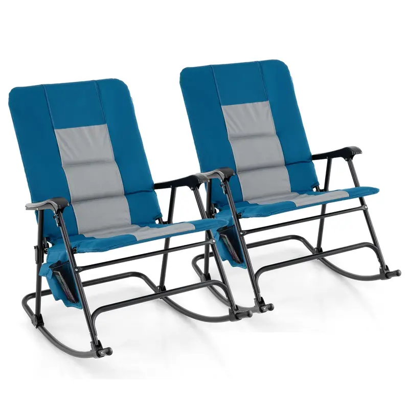 Oversized Padded Rocking Lounge Chair with Sturdy Steel Frame, Armrests, and Side Organizer Pocket - Image 5