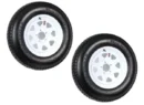 Pair of ST205/75D15 Trailer Tires Mounted on White Spoke Rims — 5-Lug LRC Rated