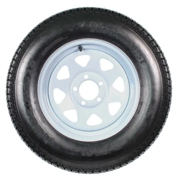 Pair of ST205/75D15 Trailer Tires Mounted on White Spoke Rims — 5-Lug LRC Rated - Image 2