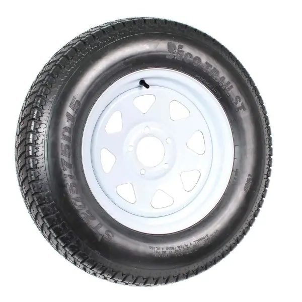 Pair of ST205/75D15 Trailer Tires Mounted on White Spoke Rims — 5-Lug LRC Rated - Image 3